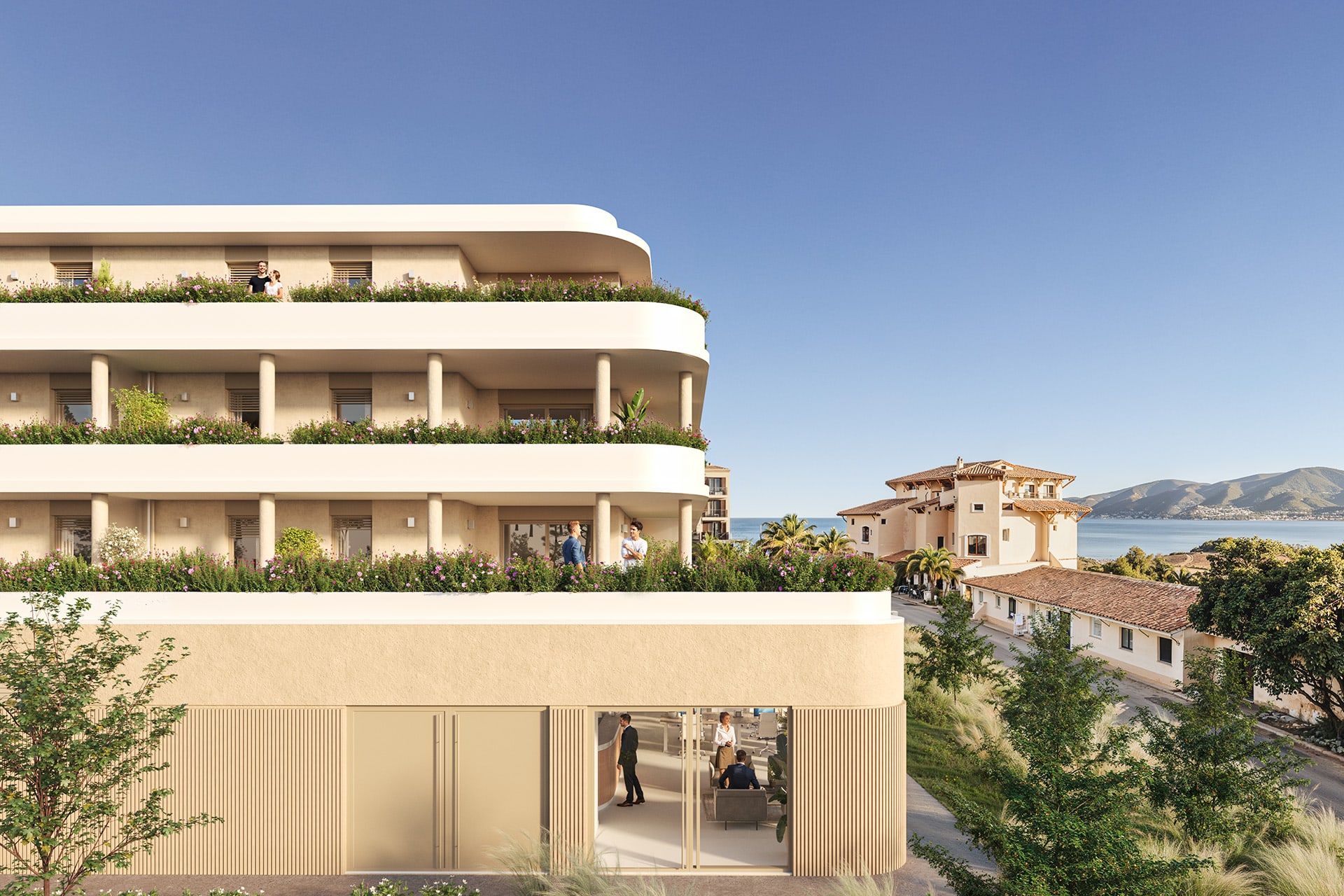 Résidence RIVA SERENA, terrasses végétalisées avec vue sur le golfe d'Ajaccio
