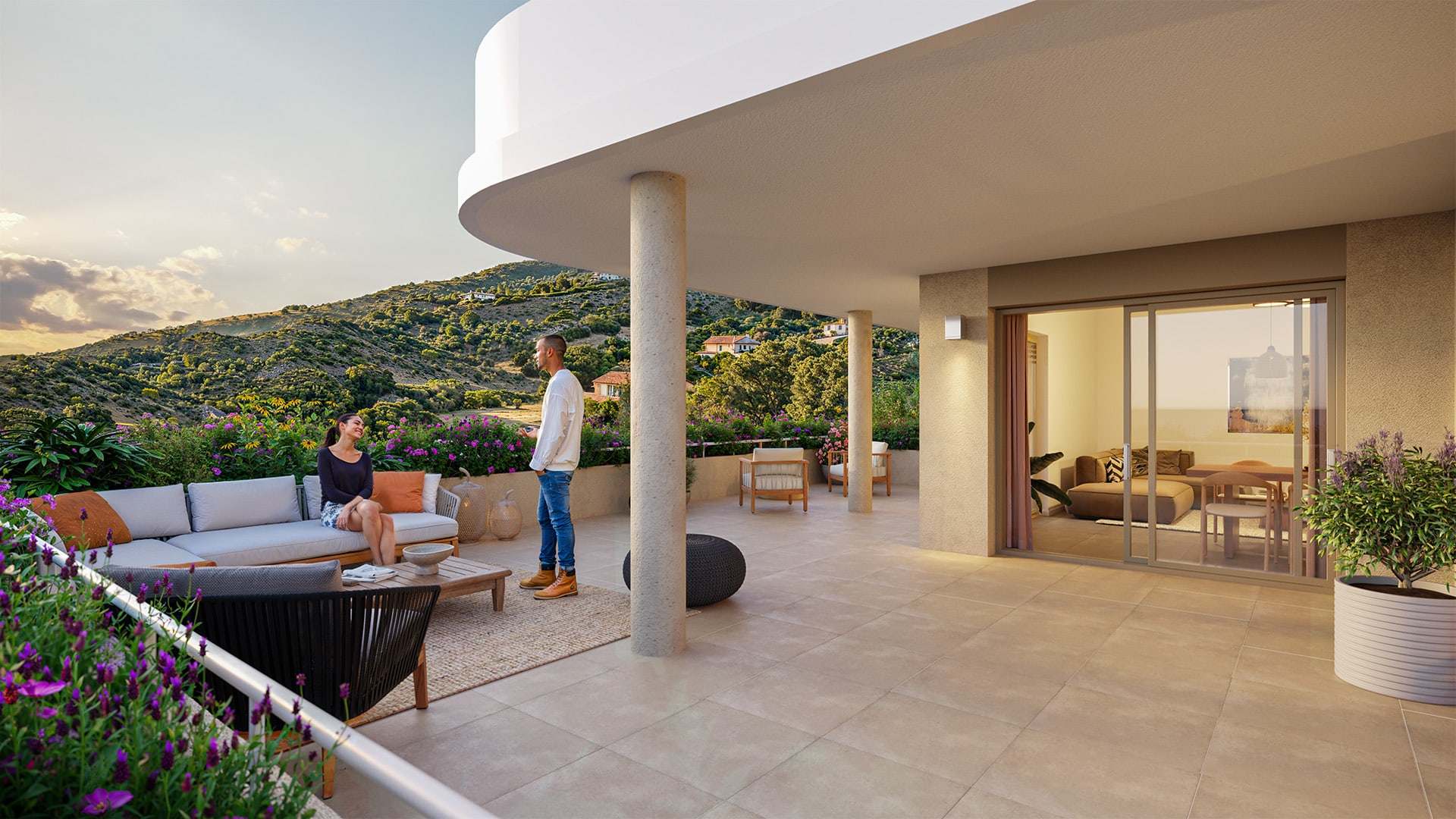Résidence RIVA SERENA, grande terrasse face aux collines