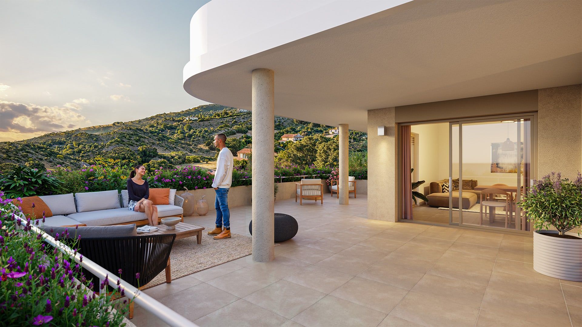 Résidence RIVA SERENA, grande terrasse face aux collines